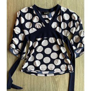 BCX Girl Girls Polka Dot Shirt size 7 Small Navy White Ties in Back